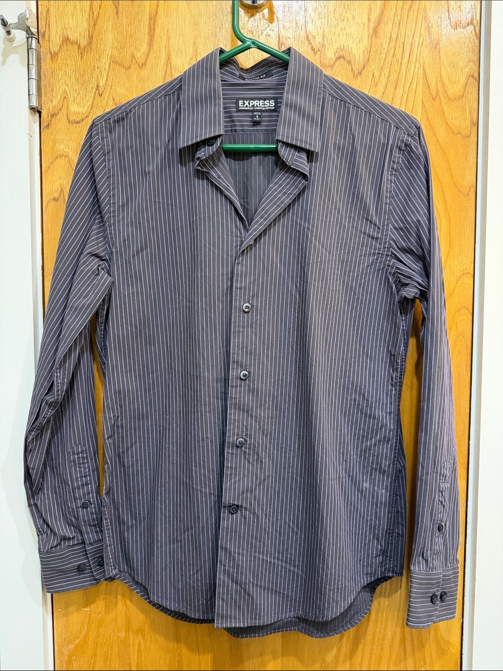 Express Modern Fit Stretch Cotton Dress Shirt Men’s Small Gray Pinstripe